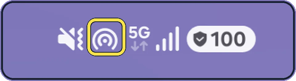 Android status bar, enlarged: Circle with two arcs: Mobile Hotspot is on