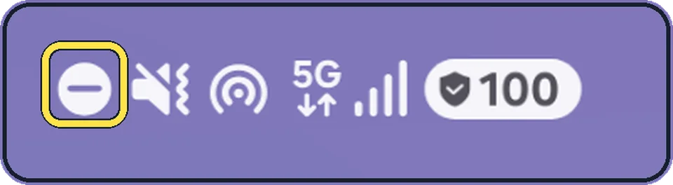 Android status bar, enlarged: Minus in a circle: Do not disturb