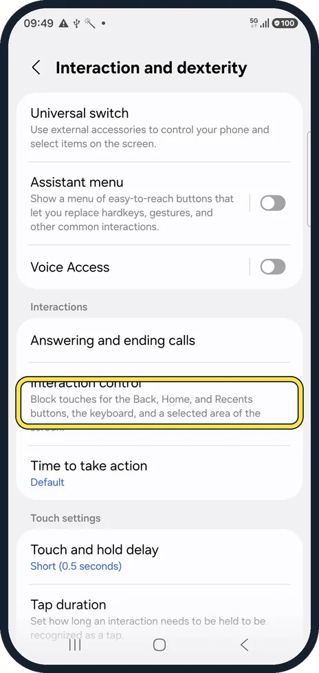 Android screenshot: Check Interaction control