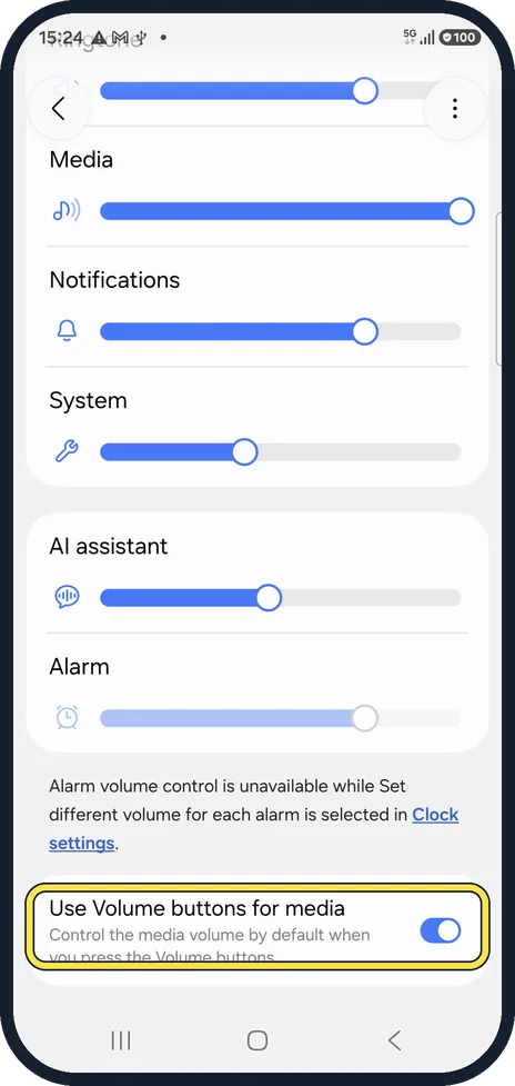 Android screenshot: Let the volume buttons control media