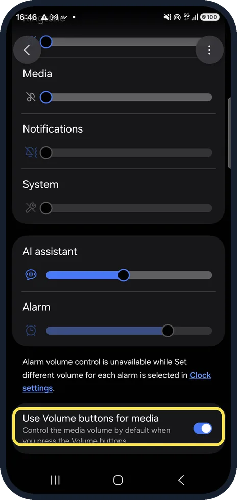 Android screenshot: Let the volume buttons control media
