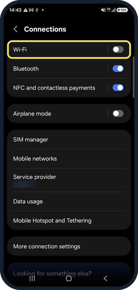 Android screenshot: Tap Wi-Fi