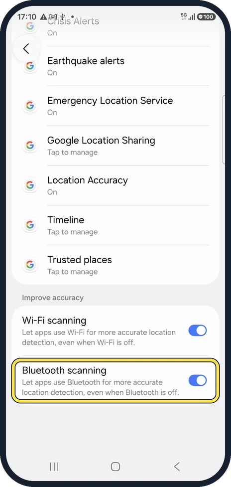 Android screenshot: And Bluetooth scanning