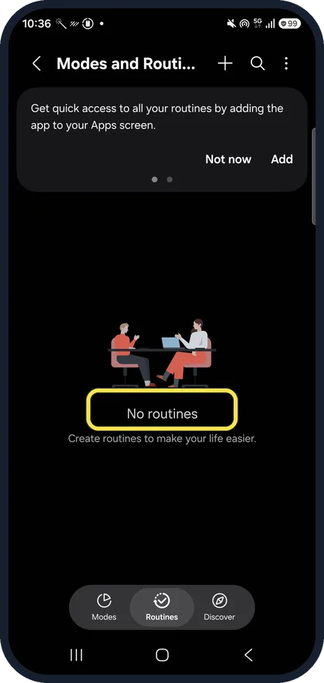 Android screenshot: Check your routines