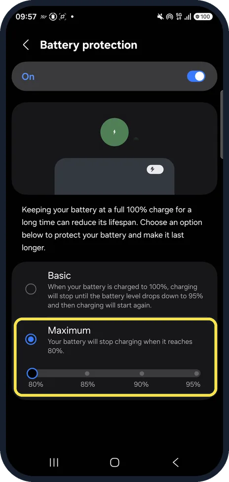 Android screenshot: Stopped at 80%, 85% or 90%? That is Maximum