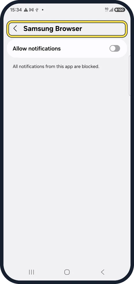 Android screenshot: Look for Samsung Browser