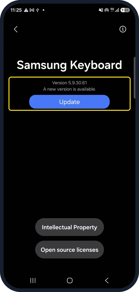 Android screenshot: Check for a keyboard update