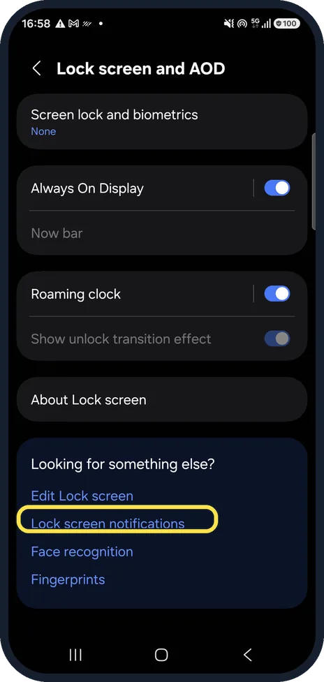 Android screenshot: Open Lock screen and AOD