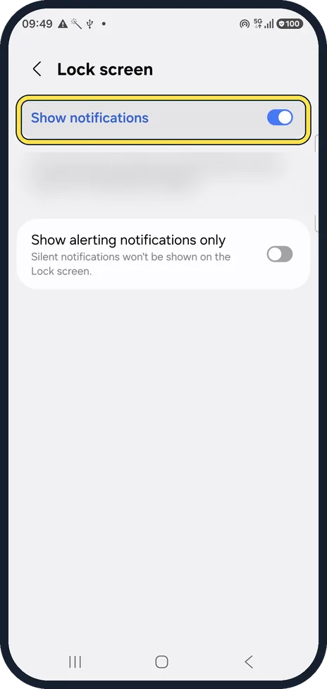 Android screenshot: Check Show notifications