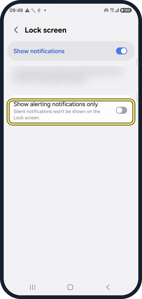 Android screenshot: Check Show alerting notifications only