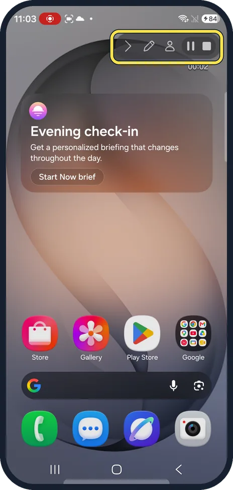 Android screenshot: Record and stop