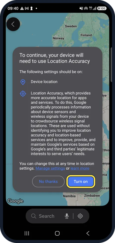 Android screenshot: Turn on Location Accuracy