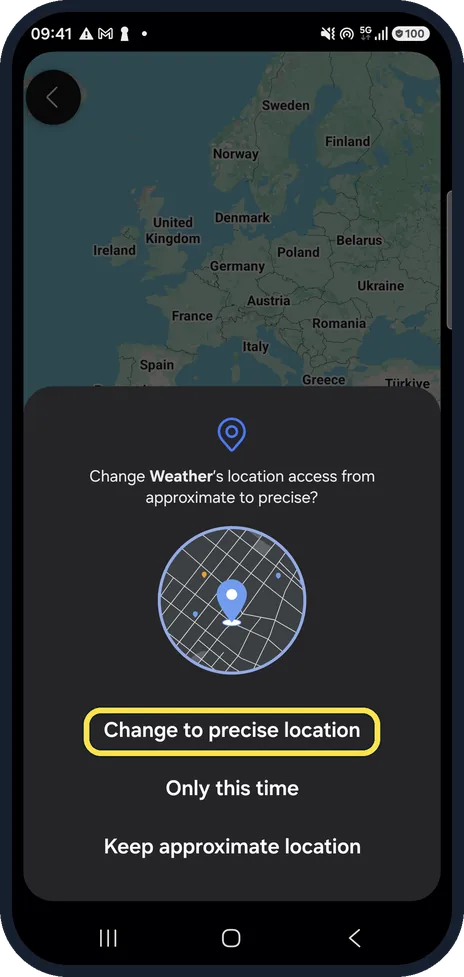 Android screenshot: Choose precise location