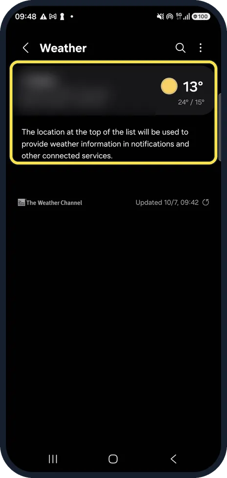 Android screenshot: Check which place is at the top