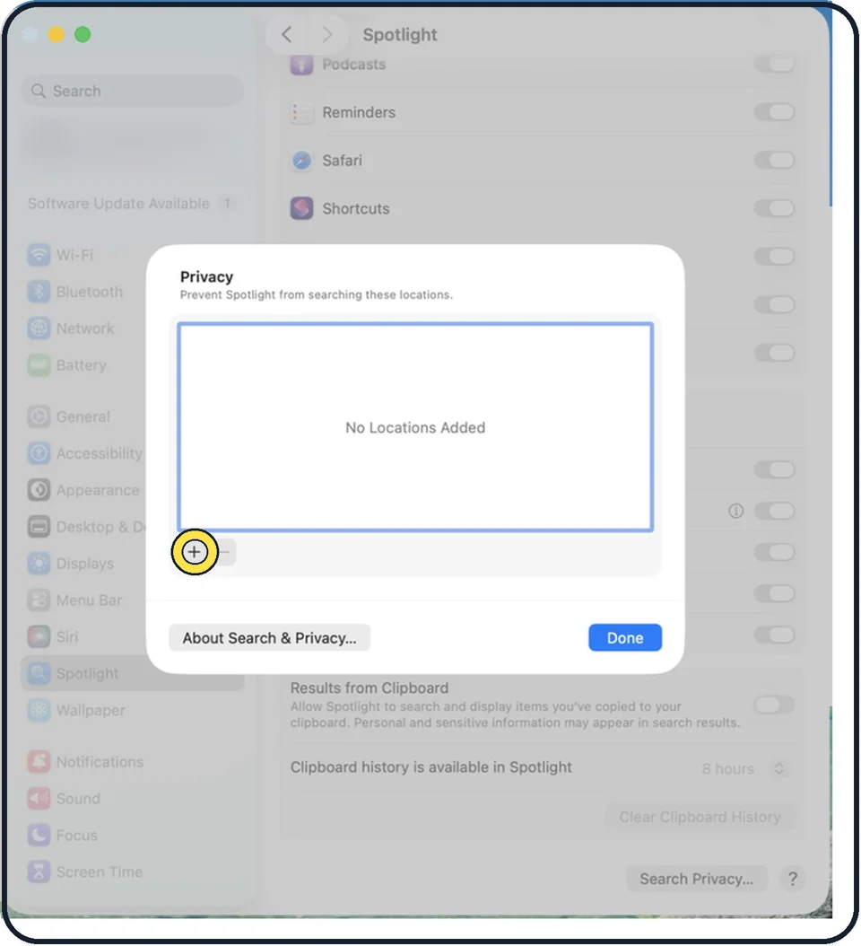 Mac screenshot: Add your disk to the list