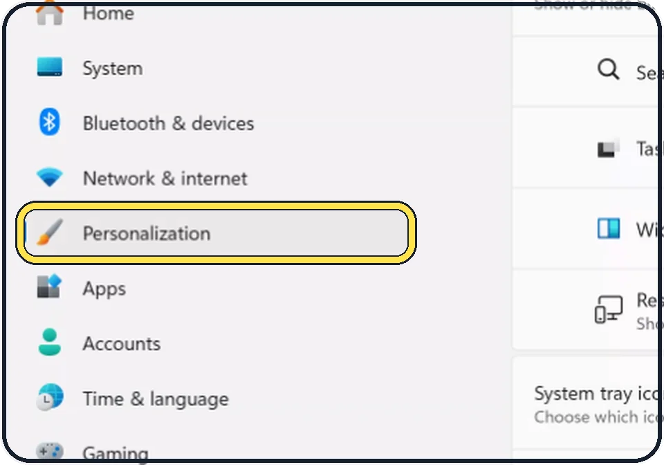 Windows screenshot: Open the Taskbar settings