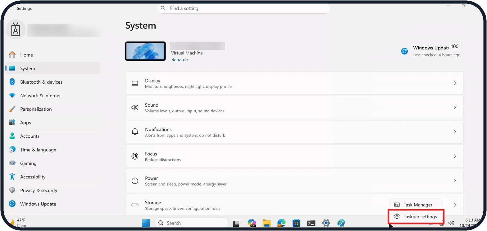 Windows screenshot: Right-click the taskbar