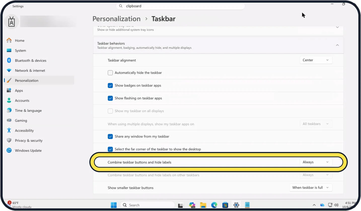Windows screenshot: App names missing from the buttons