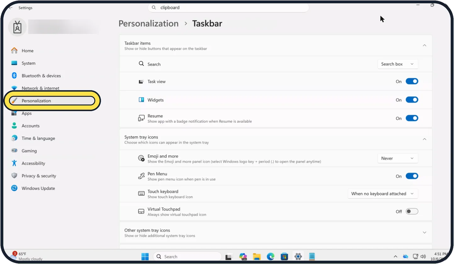 Windows screenshot: Or open it from Settings