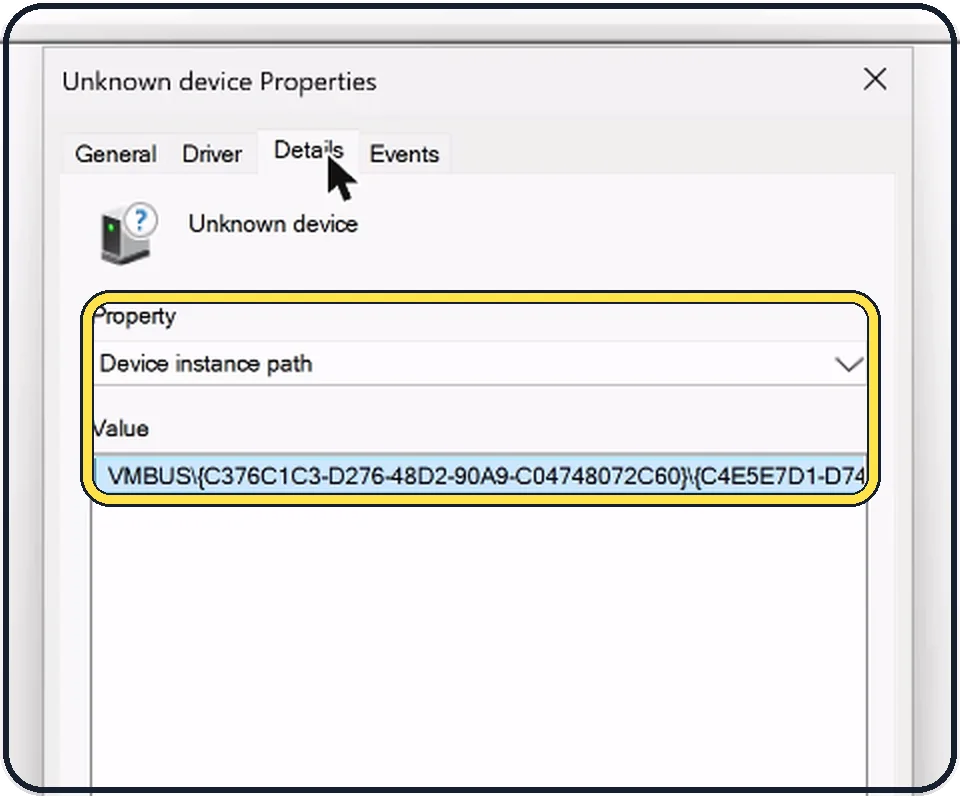 Windows screenshot: Find out what the device is