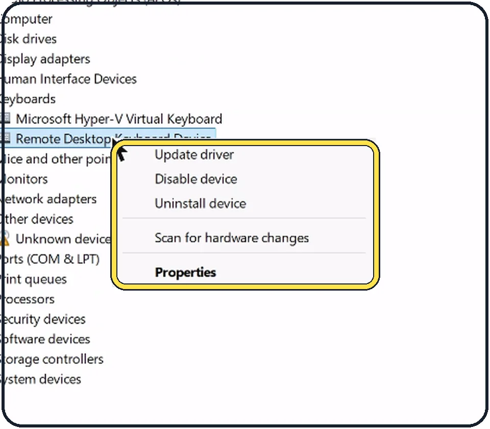 Windows screenshot: Scan for hardware changes