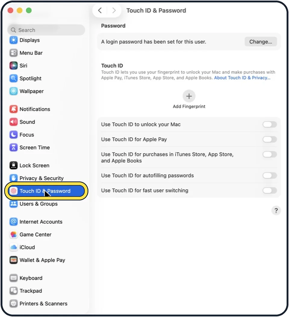 Mac screenshot: Switch the setting off and on