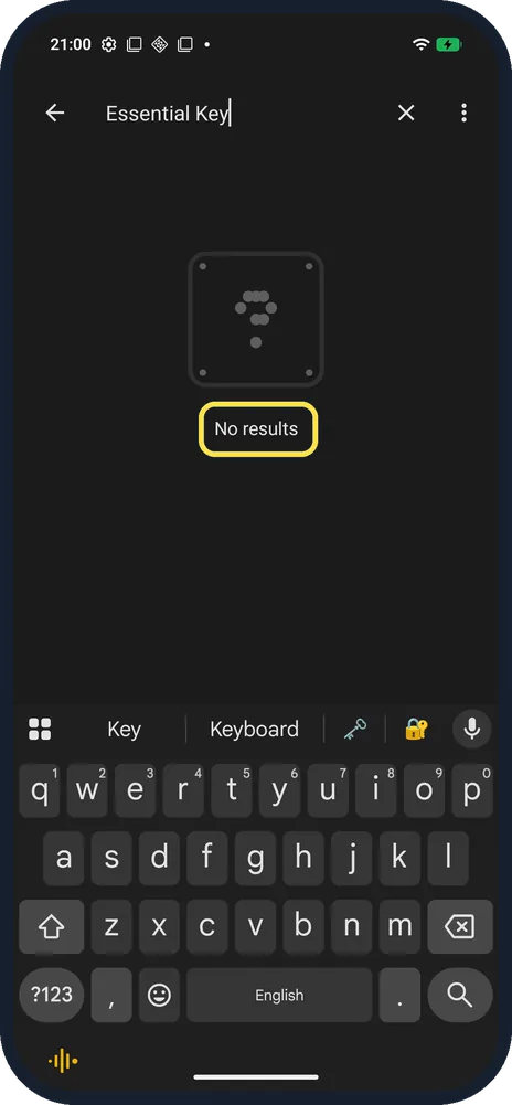 Android screenshot: No results