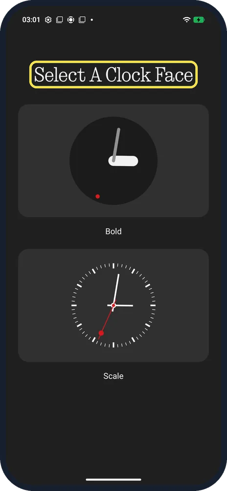 Android screenshot: Select A Clock Face