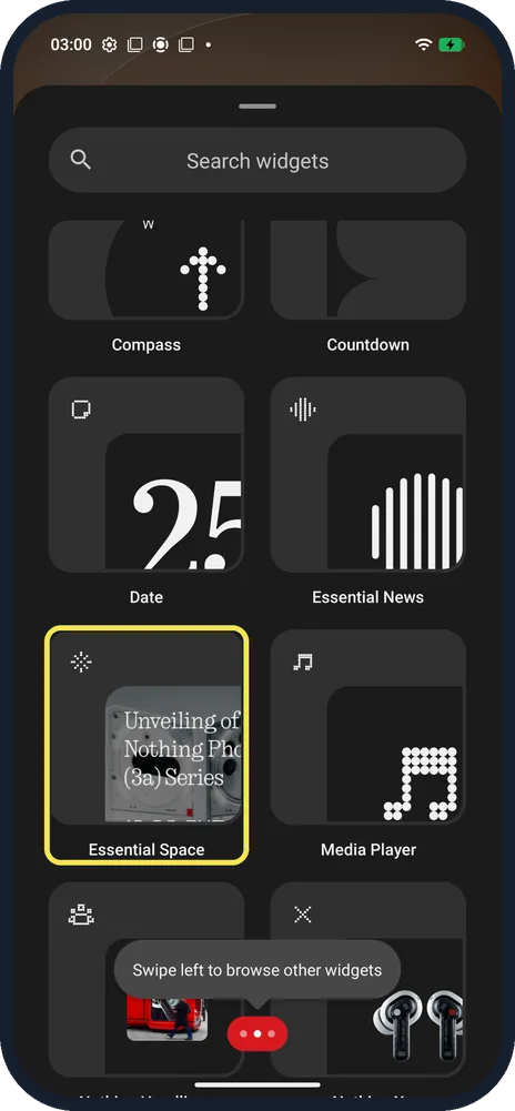 Android screenshot: Essential Space widget