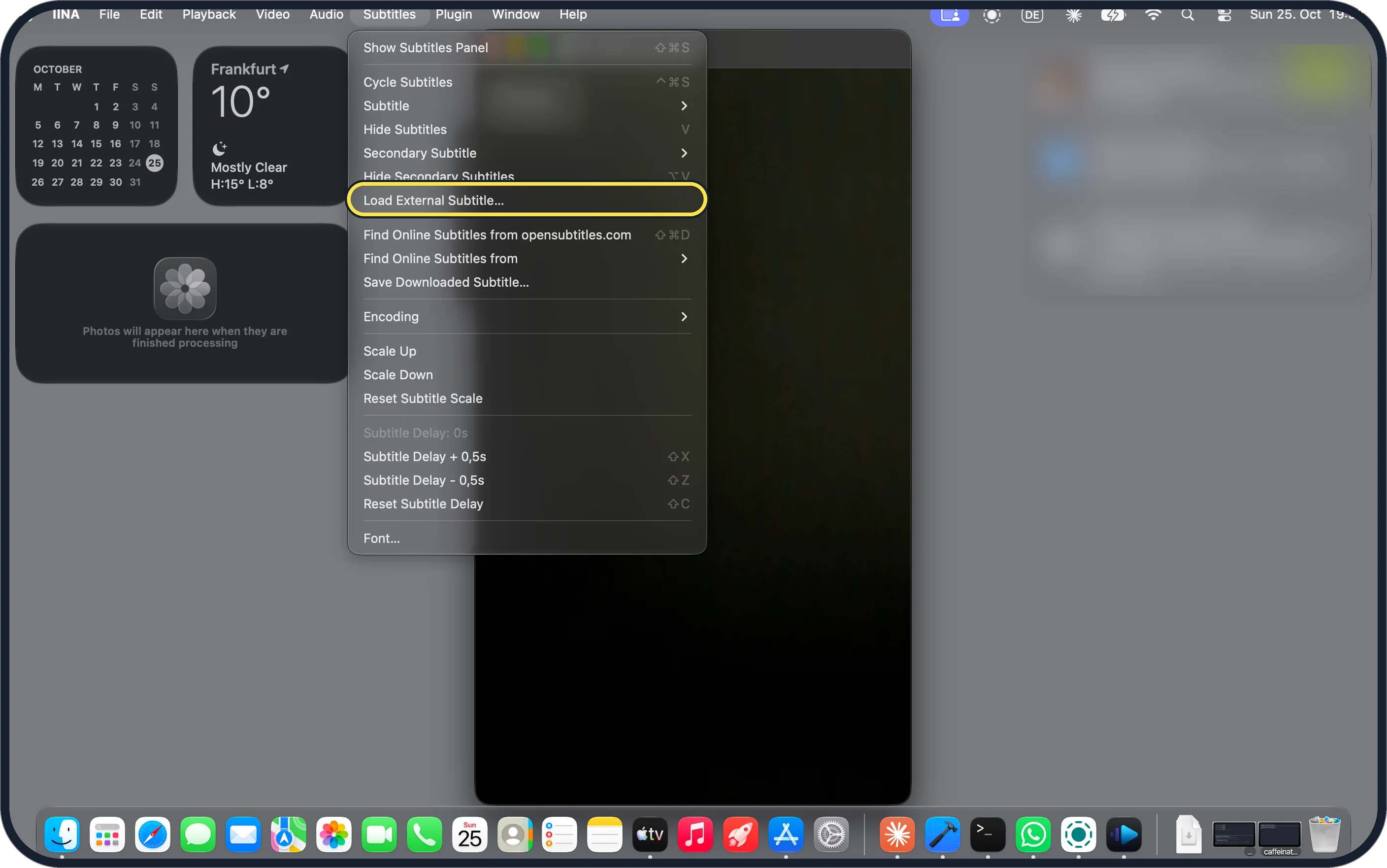 Mac screenshot: Load External Subtitle