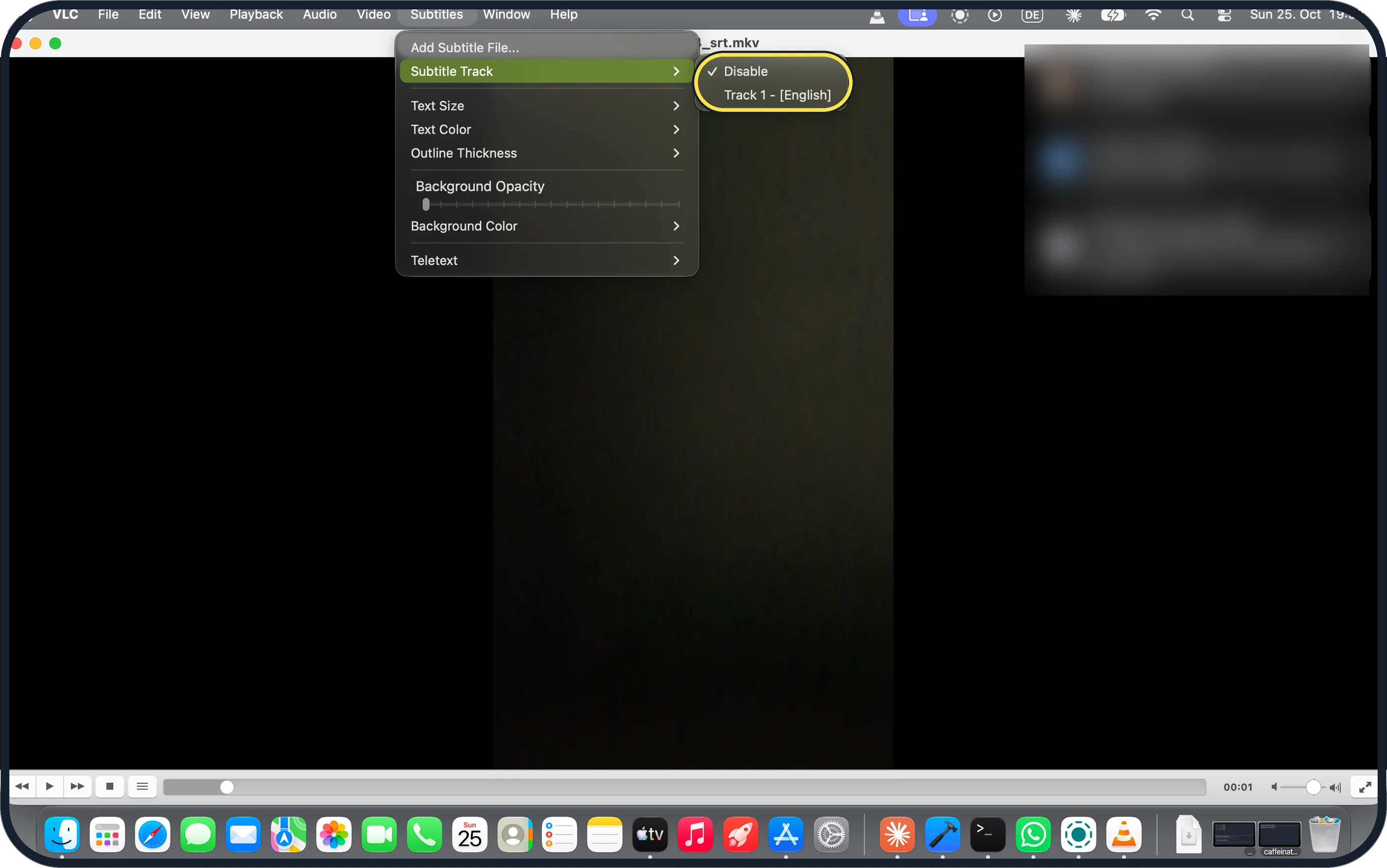 Mac screenshot: Disable, Track 1 - [English]