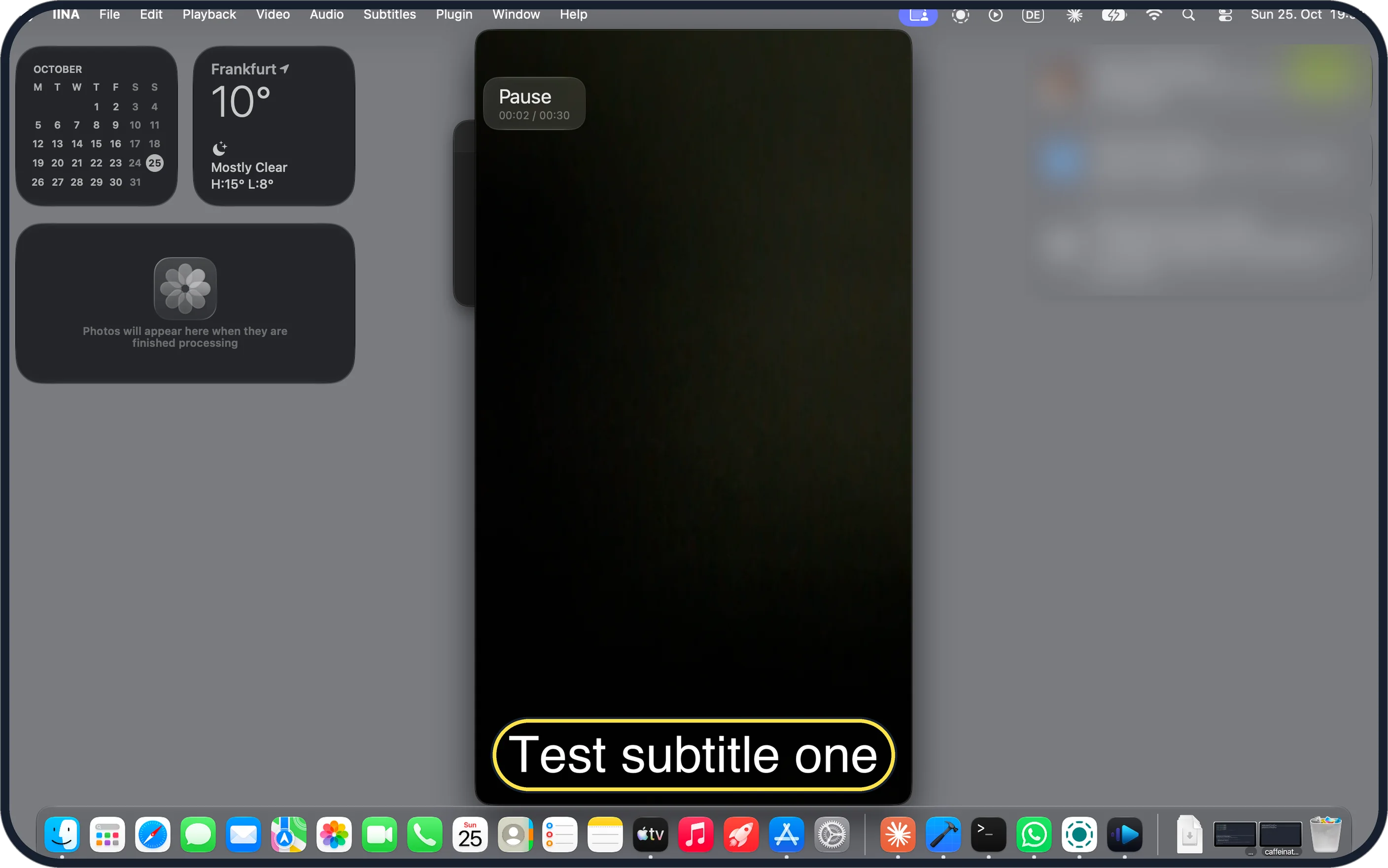 Mac screenshot: Test subtitle one