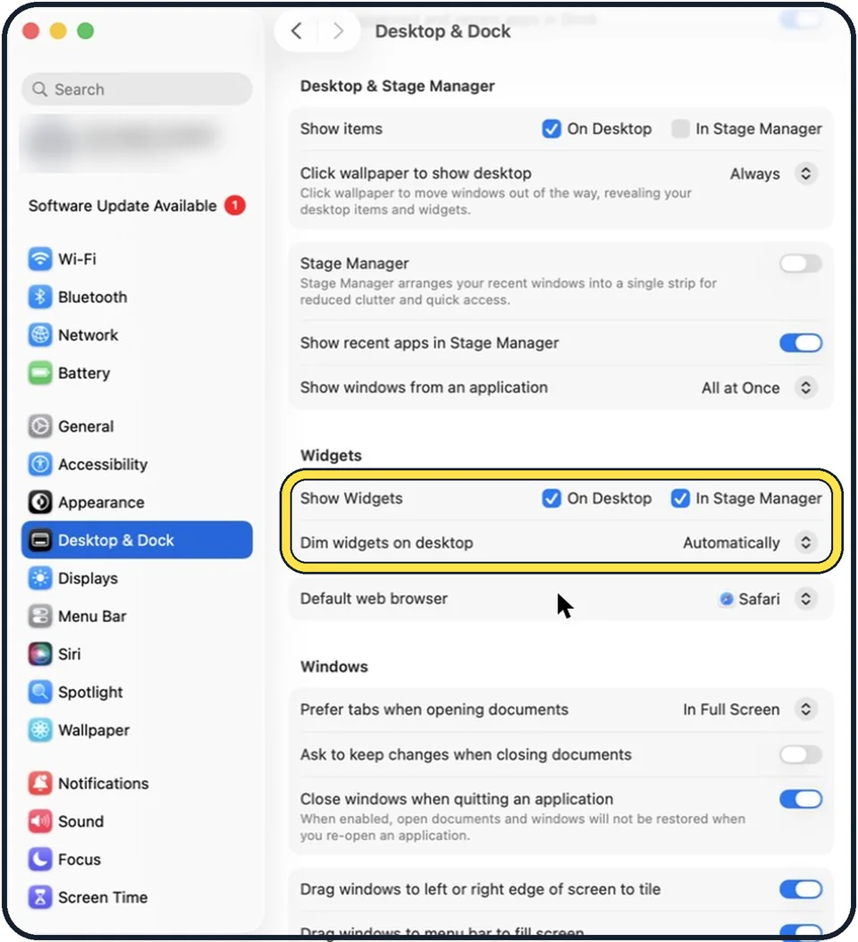 Screenshot from the guide: How to add widgets to the desktop on a Mac