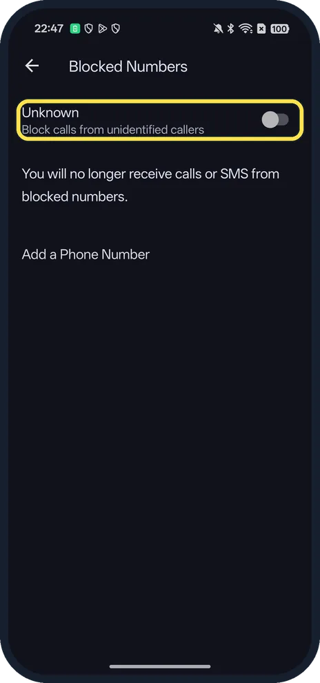 Android screenshot: Unknown switch, off on ours