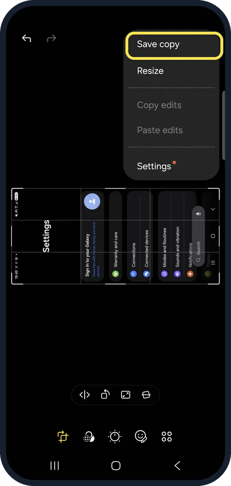 Android screenshot: Save copy
