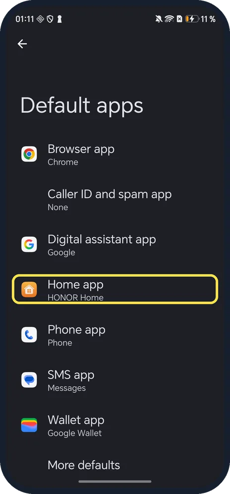 Android screenshot: Home app
