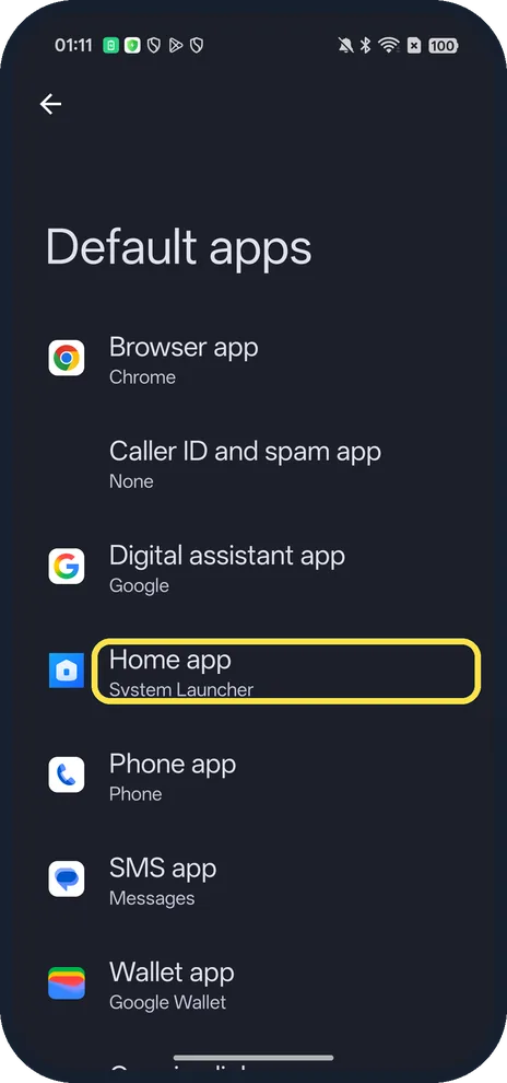 Android screenshot: Home app