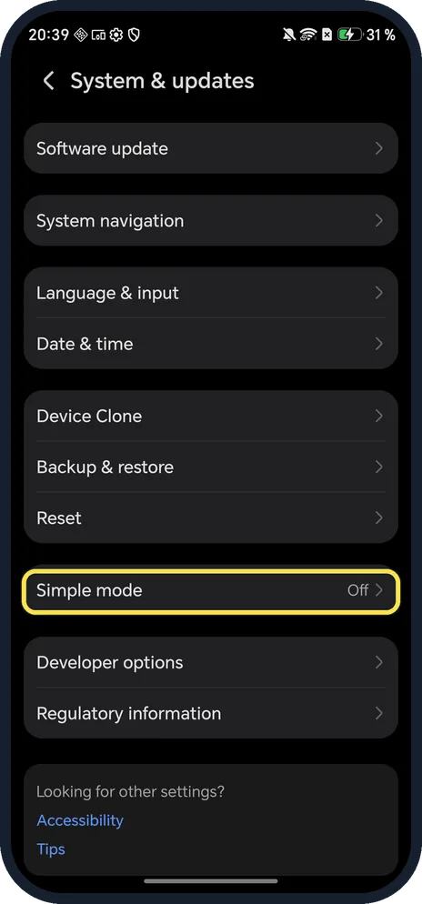 Android screenshot: Simple mode