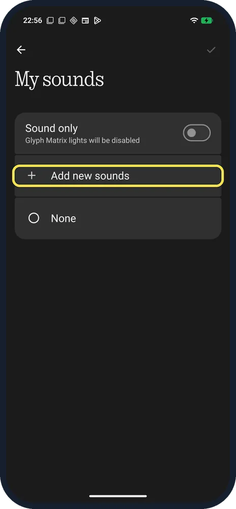 Android screenshot: Add new sounds in My sounds
