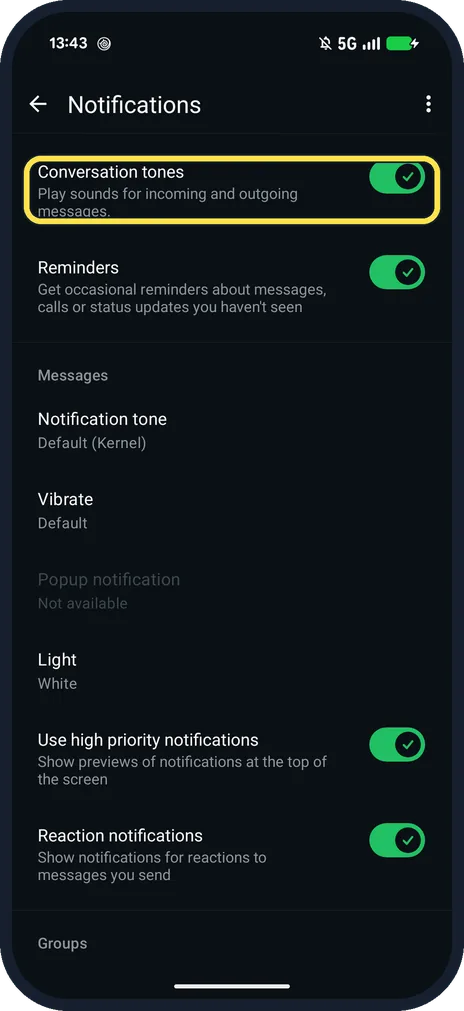 Android screenshot: Conversation tones