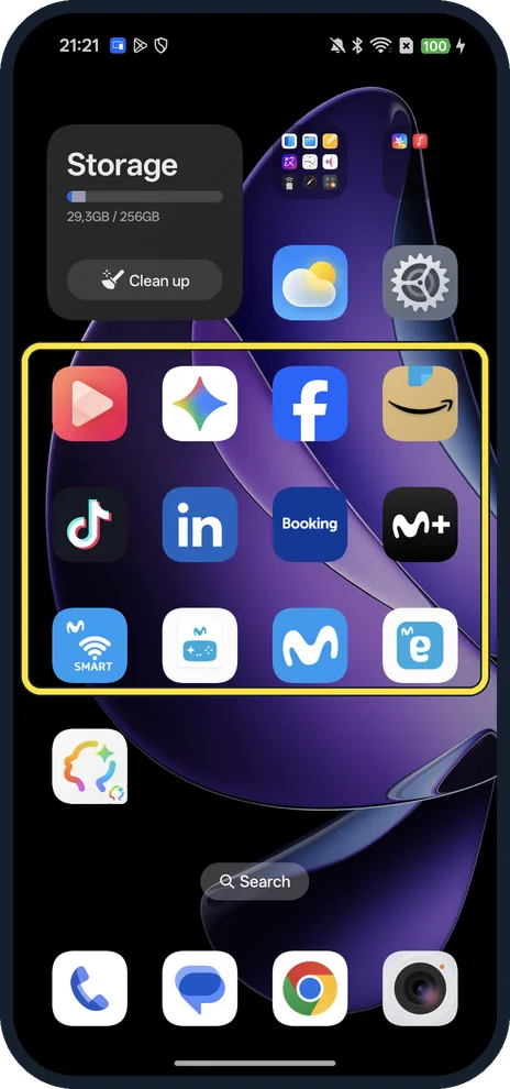 Android screenshot: Icons without names