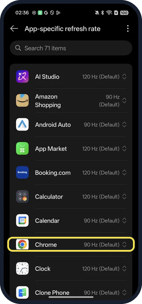 Android screenshot: Chrome at 90 Hz