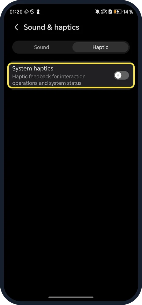 Android screenshot: System haptics