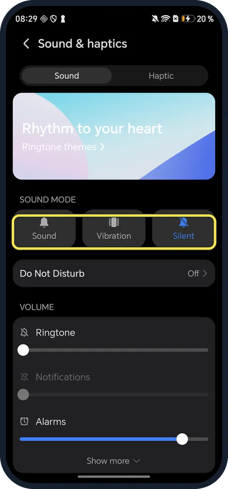 Android screenshot: Sound mode