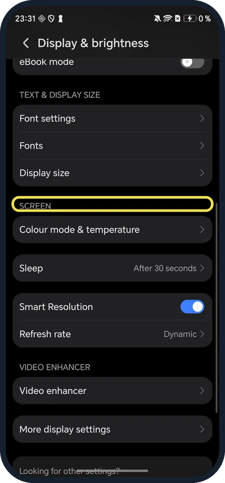 Android screenshot: Screen