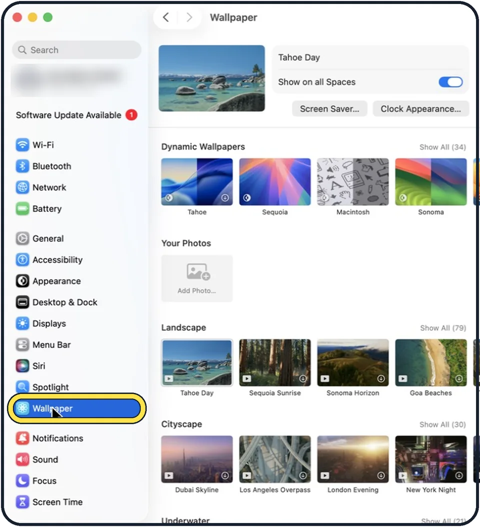 Mac screenshot: Open System Settings and click Wallpaper