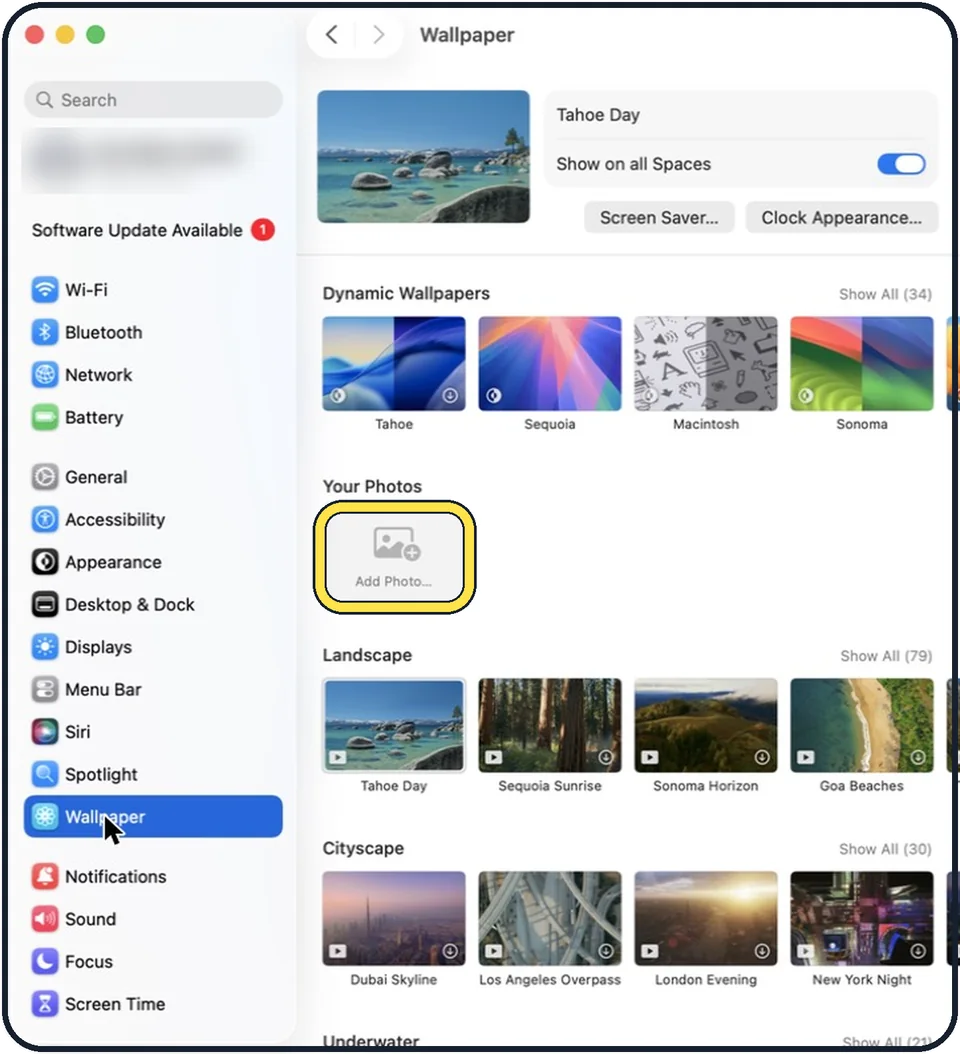 Mac screenshot: Use your own photo