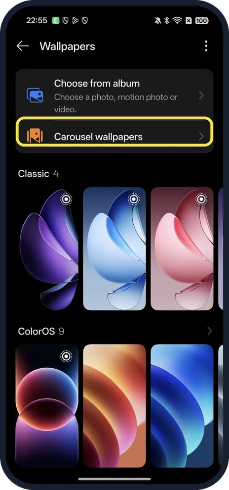 Android screenshot: Carousel wallpapers