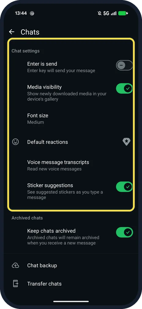 Android screenshot: Chat settings