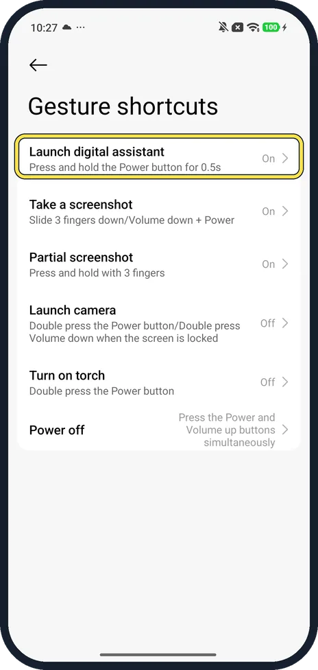 Android screenshot: Gesture shortcuts on our Redmi
